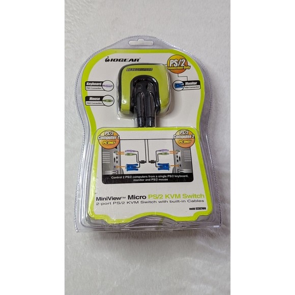 IOGEAR MiniView Micro 2-Port PS/2 KVM Switch with Built-in Cables GCS62WM sealed - Picture 1 of 12